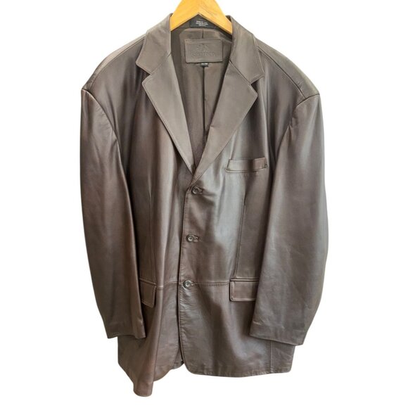 StaffordSingle Breasted Brown Leather Lined Blazer Coat Jacket XXL 2-Button